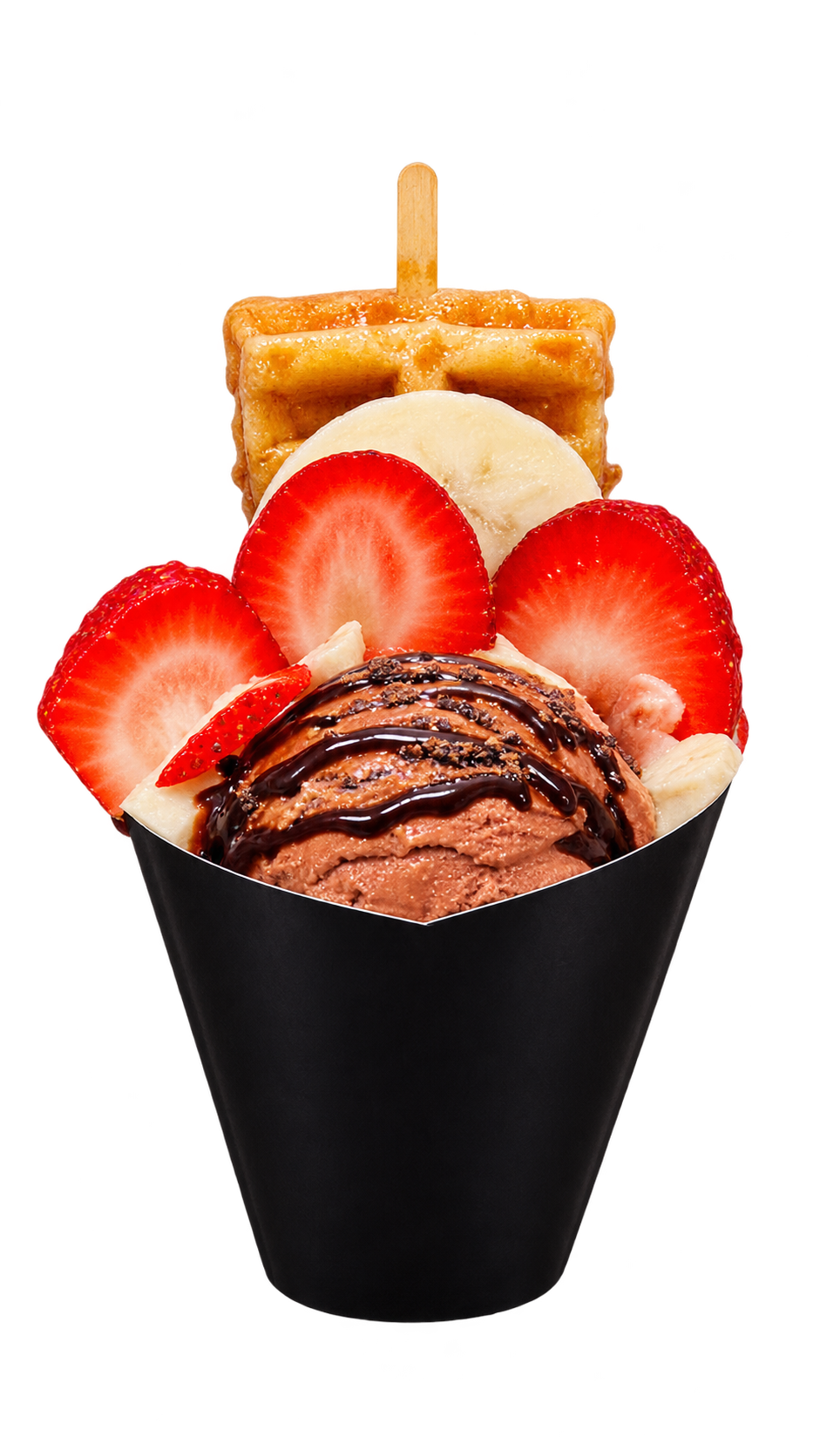 Strawberry Banana Chocolate Waffle Cup