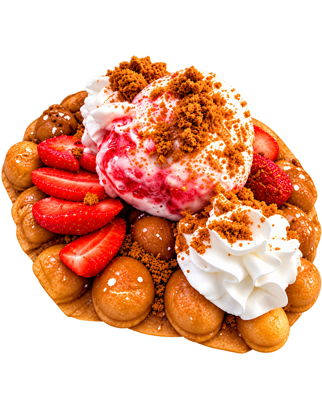 Strawberry Cookie Bubble Waffle Sundae